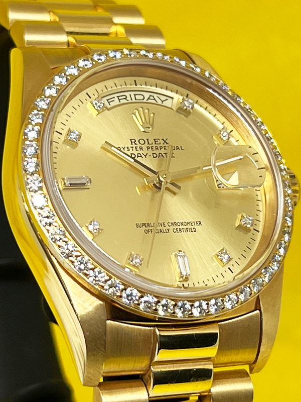ROLEX PRESIDENT DAY-DATE YELLOW GOLD DIAMOND DIAL AND BEZEL 18238 - Image 8