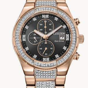 CITIZEN CRYSTAL ROSE GOLD-TONE BLACK DIAL MEN’S WATCH CA0753-55E