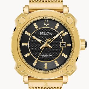 BULOVA GRAMMY GOLD-TONE STAINLESS STEEL BLACK DIAL WATCH 97B163