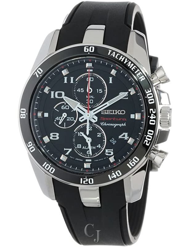 SEIKO SPORTURA CLASSIC QUARTZ CHRONOGRAPH BLACK DIAL WATCH SNAE87