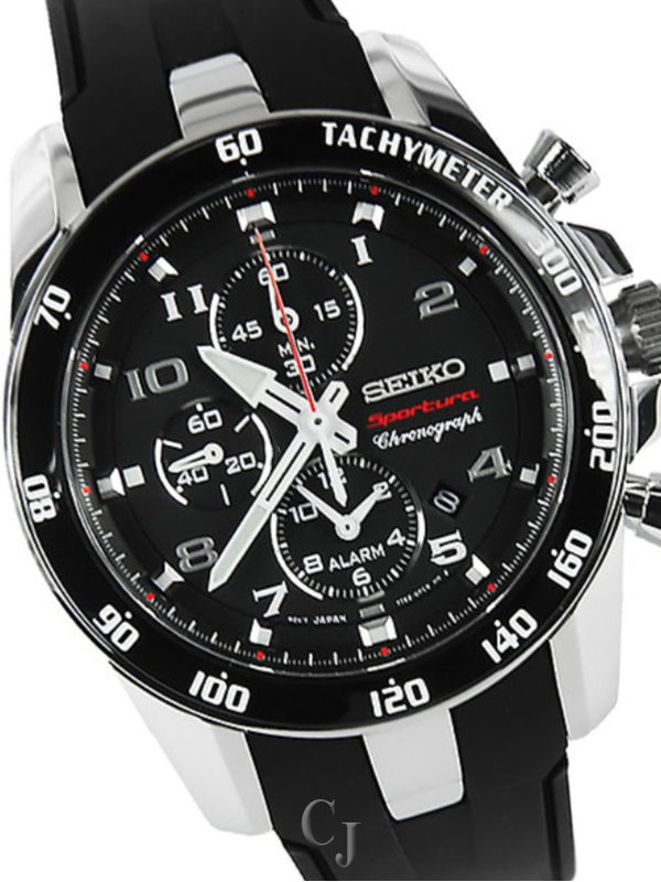 SEIKO SPORTURA CLASSIC QUARTZ CHRONOGRAPH BLACK DIAL WATCH SNAE87 - Image 3