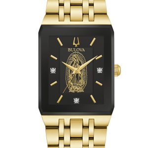 BULOVA CUSTOM "LADY OF GUADALUPE" BLACK DIAL W/ DIAMOND ACCENTS MEN’S WATCH 97D130