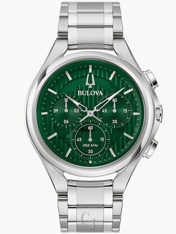 BULOVA CURV GREEN DIAL STAINLESS STEEL BRACELET WATCH 96A297