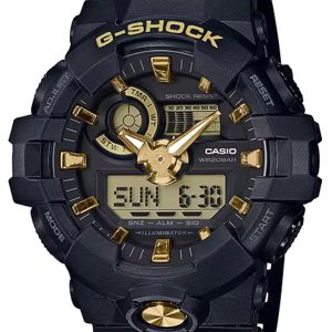 G-SHOCK GA-700 SERIES BLACK DIAL W GOLD ACCENTS ANALOG-DIGITAL WATCH GA-710B-1A9