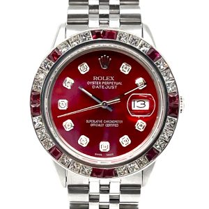 ROLEX DATEJUST 36MM CUSTOM DIAMOND/RUBY BEZEL STAINLESS STEEL JUBILEE BAND 16030