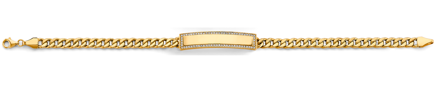14K 2Tone Hollow Cuban CZ ID Bracelet