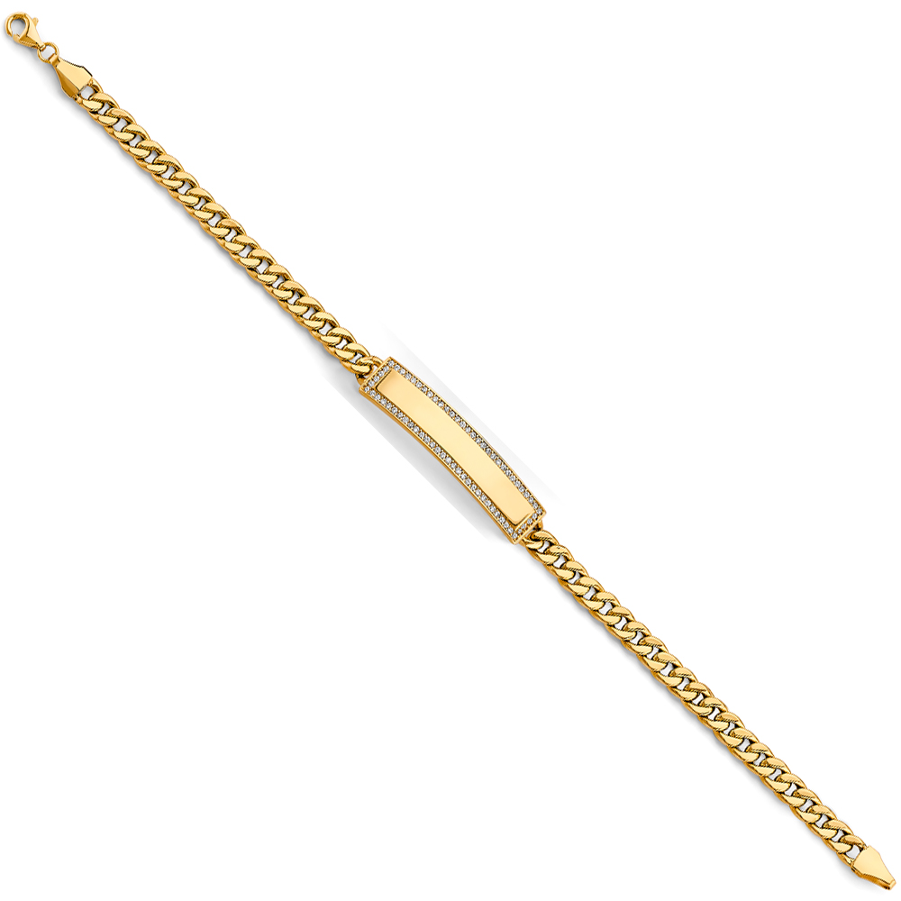 14K 2Tone Hollow Cuban CZ ID Bracelet