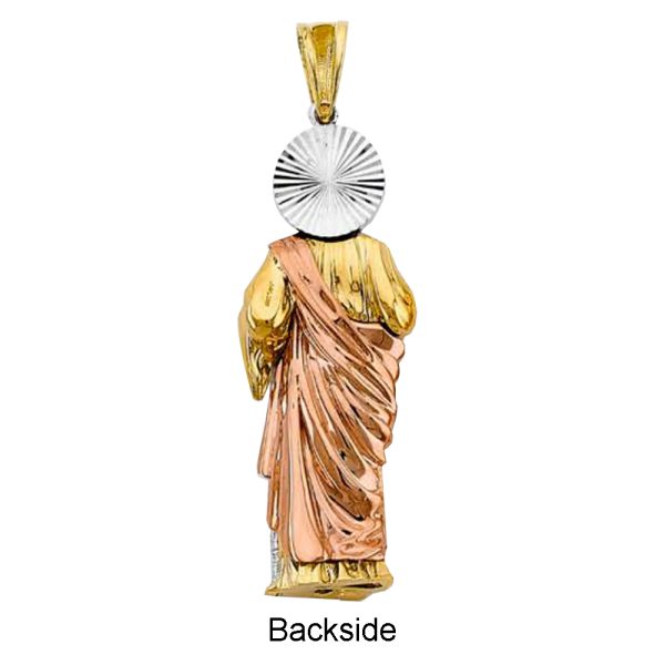 14K-Tri-Color-CZ-St.-Jude-Thaddues-3D-Pendant-backside