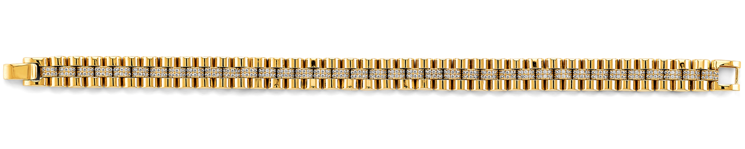 14K Yellow Fancy Rolex Type CZ Bracelet Claudias Jewelry Inc
