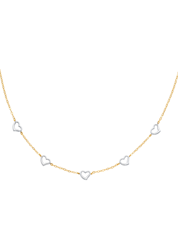 14KY Two-Tone Gold Oval Link Light Necklace with Heart