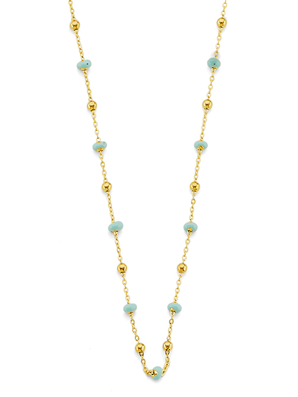 14k Yellow Gold Turquoise Color Enamel Bead Necklace