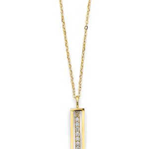 14k Yellow Gold CZ Bar Frame Necklace
