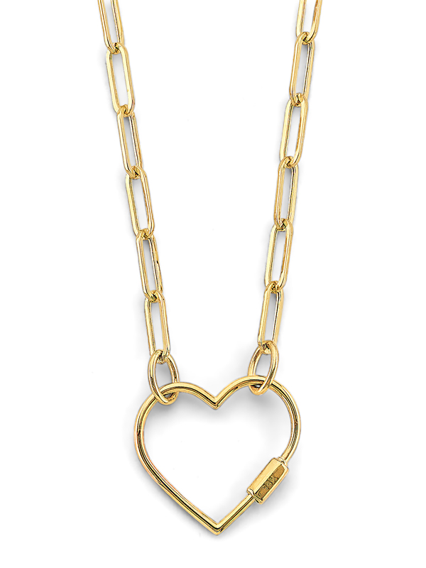 14k Yellow Gold Open Heart Lock Paperclip Necklace