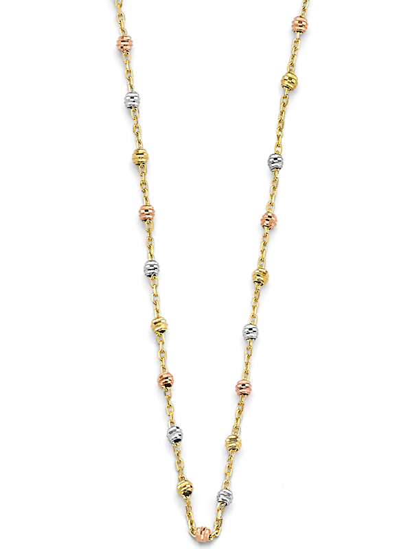 14k Gold Tri-Color Fancy DC Bead Necklace