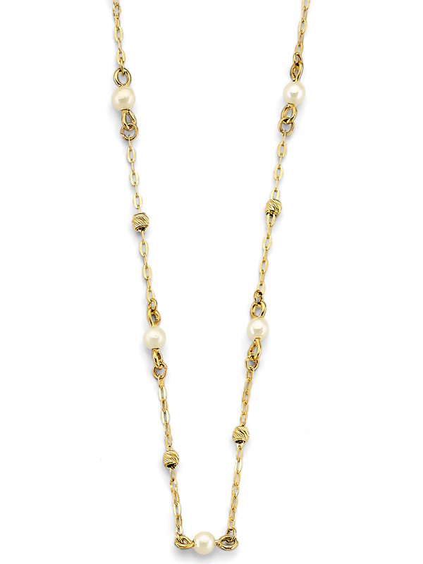 14k Yellow Gold Pearl + DC Bead Necklace