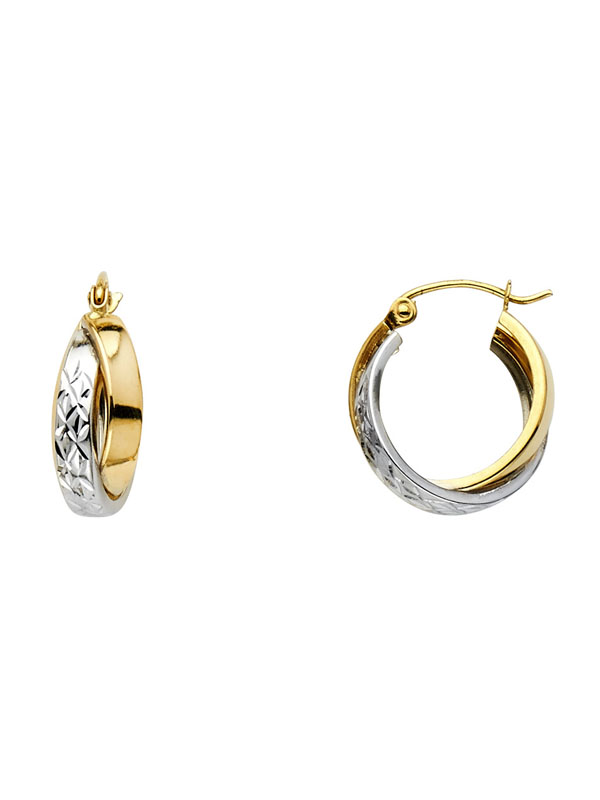 14K 2T DC 2LNE Extra Shape Hoop Earrings (16mm)