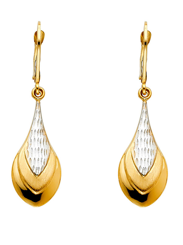 14K 2T Tear Drop Hollow Earrings with Lever Back