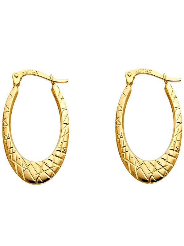 14KY DC Oval Hollow Earrings (15X26mm)