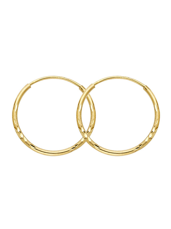 14KY Budded DC 1.5mm Round Tube Hoop Earrings (19mm)