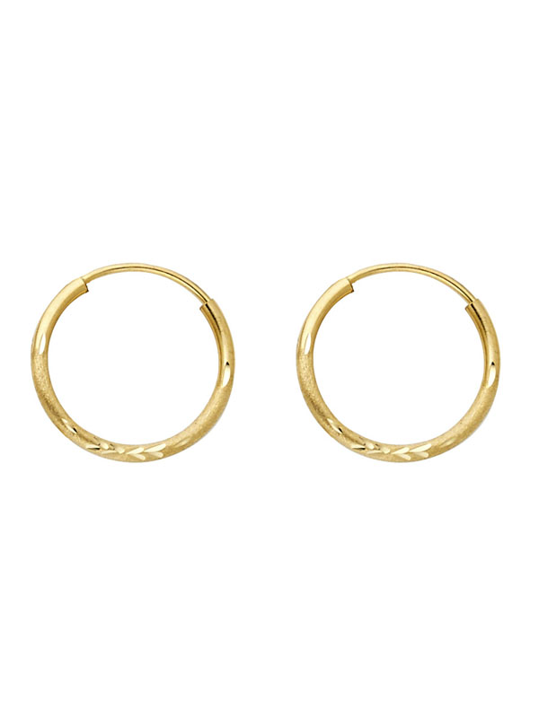 14KY Budded DC 1.5mm Round Tube Hoop Earrings (14mm)
