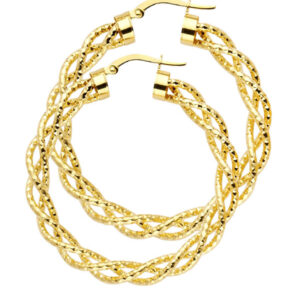 14KY Braided Hollow Hoop Earrings (40mm)