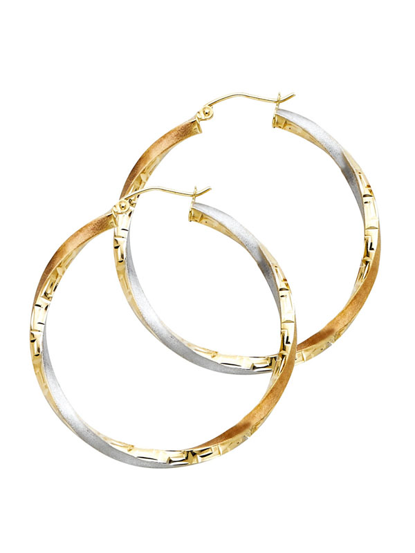 14K 3C Swirl Fancy Hoop Earrings (40mm)