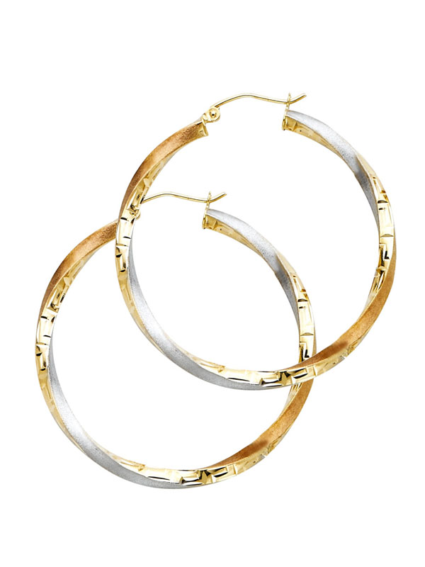 14K 3C Swirl Fancy Hoop Earrings (30mm)