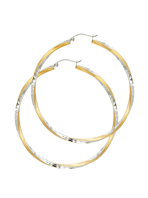 14K 2T SF DC 2.6mm Swirl Hoop Earrings (45mm)