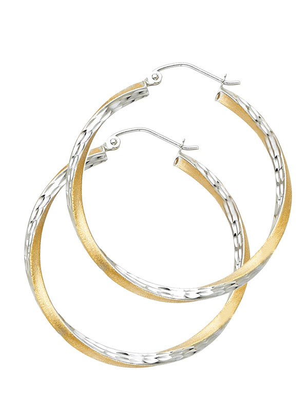 14K 2T SF DC 2.6mm Swirl Hoop Earrings (35mm)
