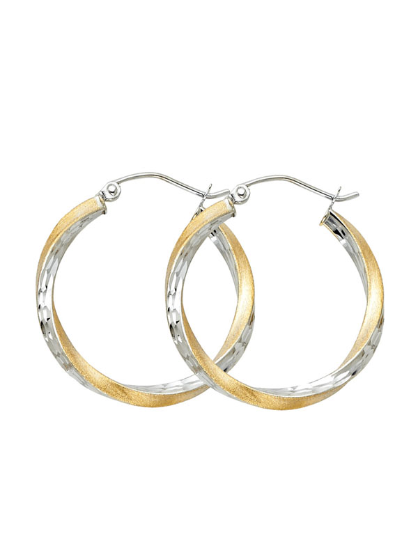 14K 2T SF DC 2.6mm Swirl Hoop Earrings (20mm)