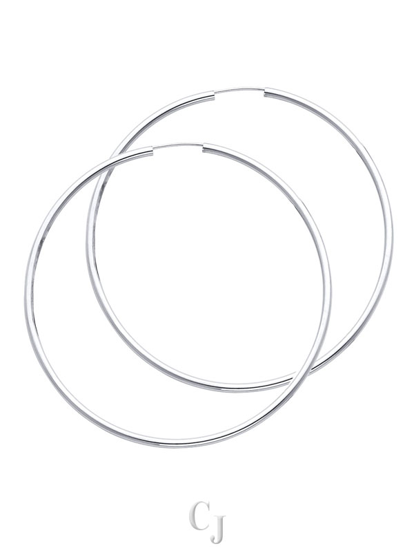 14KW 2mm Round Tube Polished Endless Hoop Earrings (65mm)