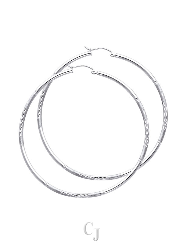 14KW 2mm Budded DC Round Tube Hoop Earrings (65mm)