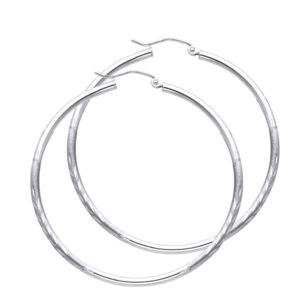 14KW 2mm Budded DC Round Tube Hoop Earrings (45mm)