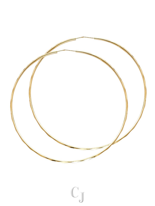 14KY 1.5mm Faceted Round Tube Hoop Earrings (65mm)