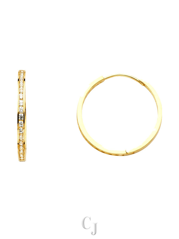 14KY Channel Round CZ Huggies Earrings (22mm)