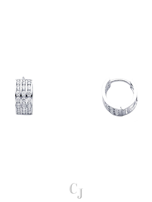 14KW Triple CZ Huggies Earrings