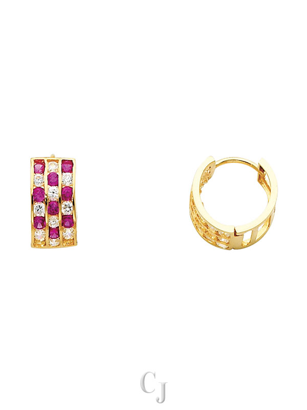 14KY Triple CZ Huggies Earrings