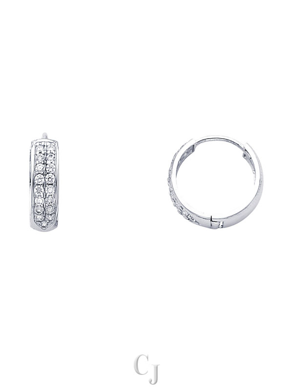 14KW Double CZ Huggies Earrings