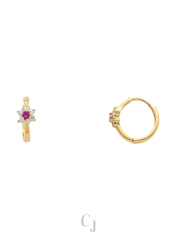 14KY Flower CZ Huggies Earrings