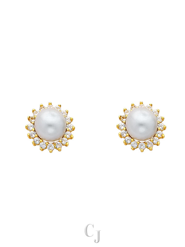 14KY CZ Pearl Earrings