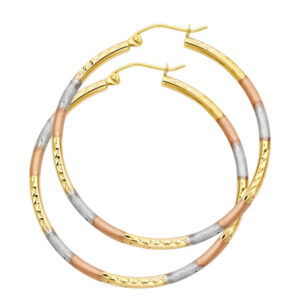 14K 3C 2mm Round Tube DC Round Hoop Earrings (40mm)
