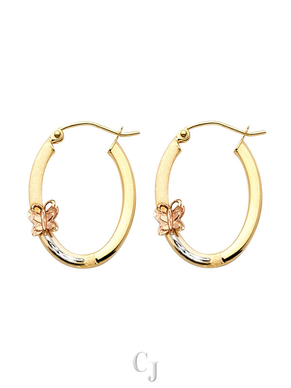 14K 3C Small Butterfly Oval Earrings