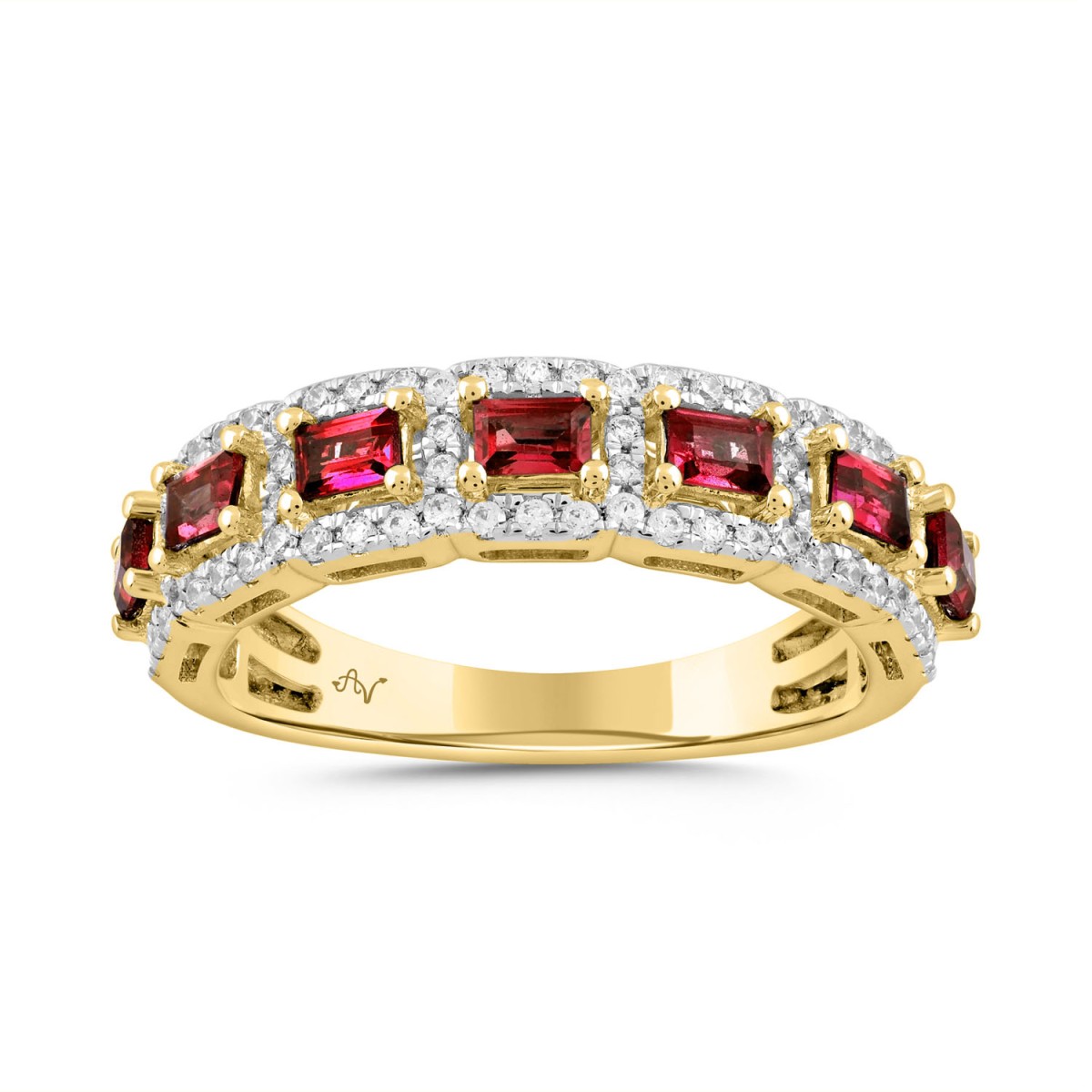 LADIES RING 1.50CT ROUND/RUBY/BAGUETTE DIAMOND 14K YELLOW GOLD (CENTER STONE 1.13 00CT RUBY DIAMOND