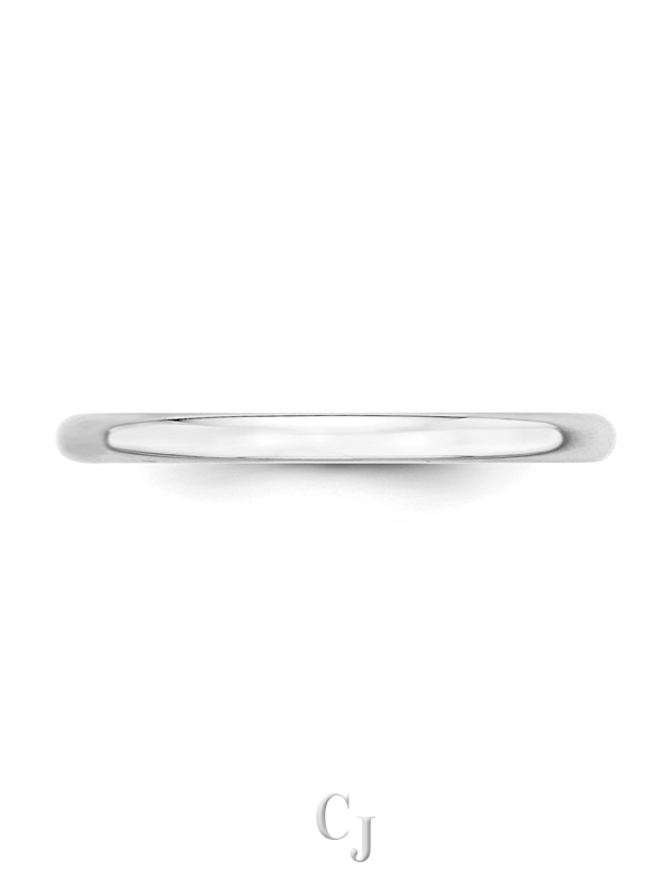 14k White Gold 2mm Lightweight Half Round Wedding Band