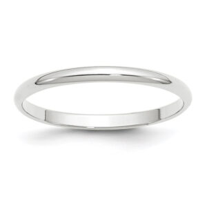 14k White Gold 2mm Lightweight Half Round Wedding Band