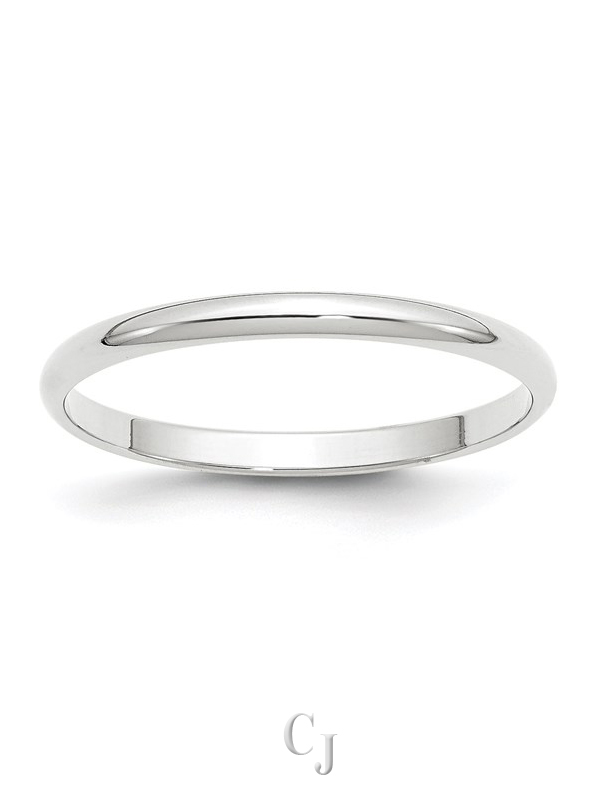 14k White Gold 2mm Lightweight Half Round Wedding Band
