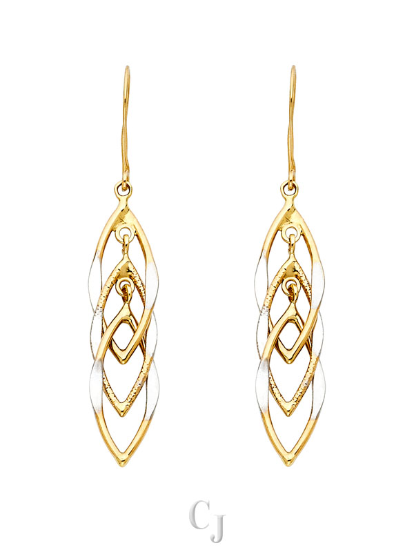 14K 2T MUL Hang Hollow Design Tube Earrings