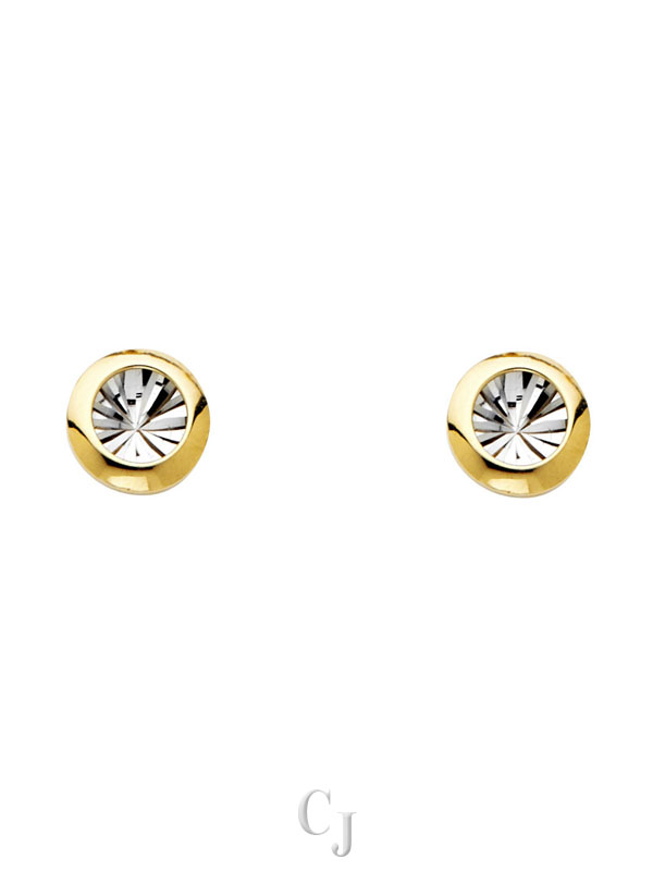 14K 2T ST DC Round Earrings with Push-back