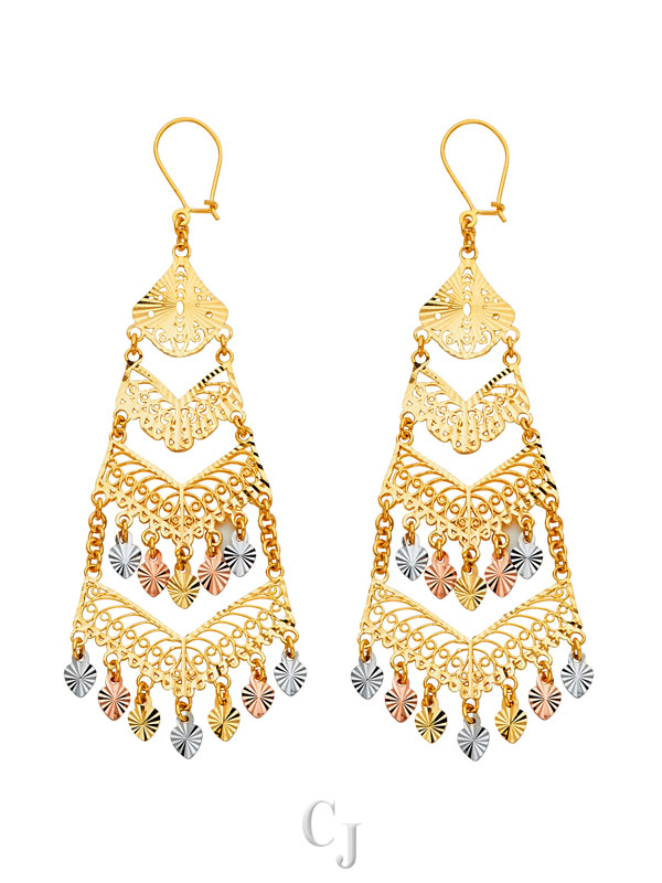 14K 3C DC Chandelier Hanging Earrings