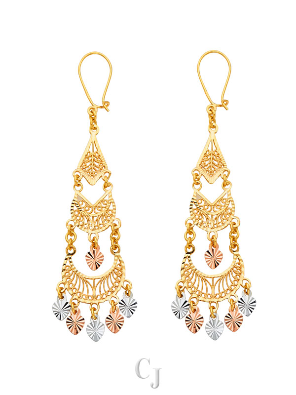 14K 3C DC Chandelier Hanging Earrings